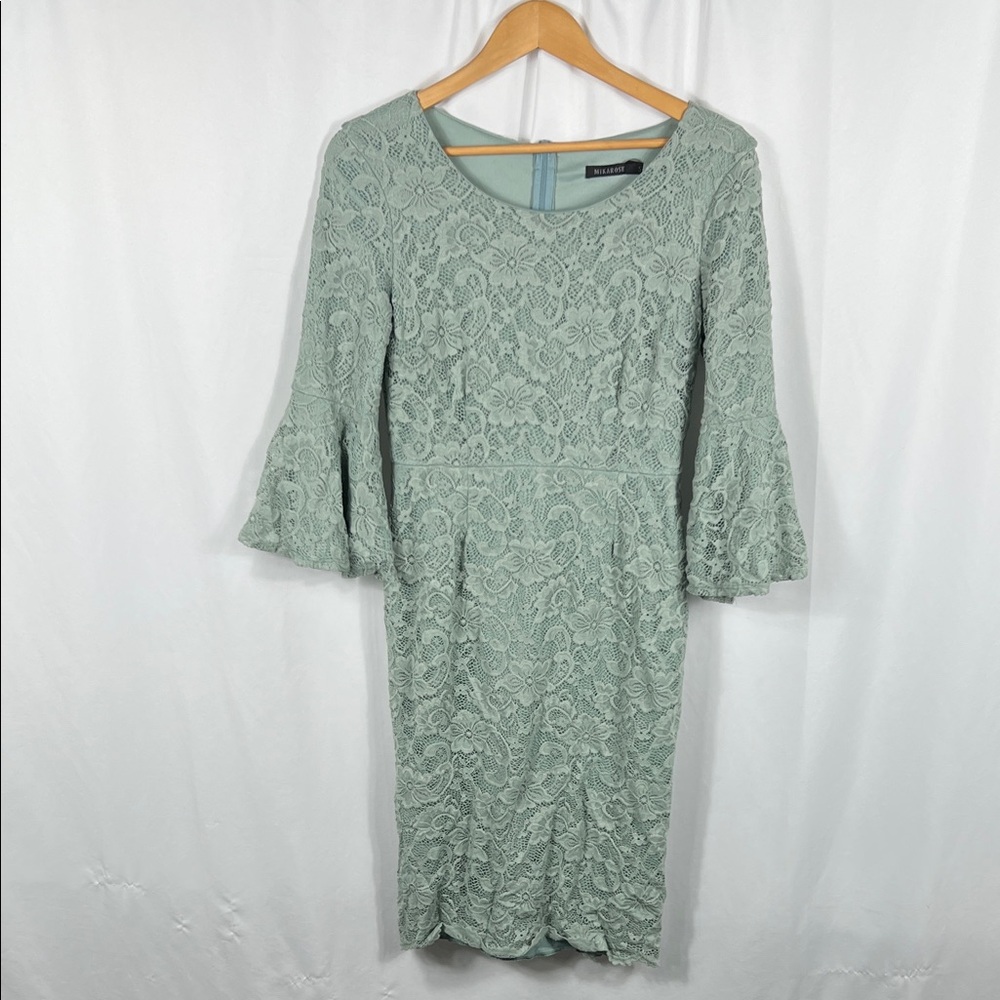 Mikarose Lace Long‎ Sleeve Dress in Soft Green Women’s Small Zip Closure Back